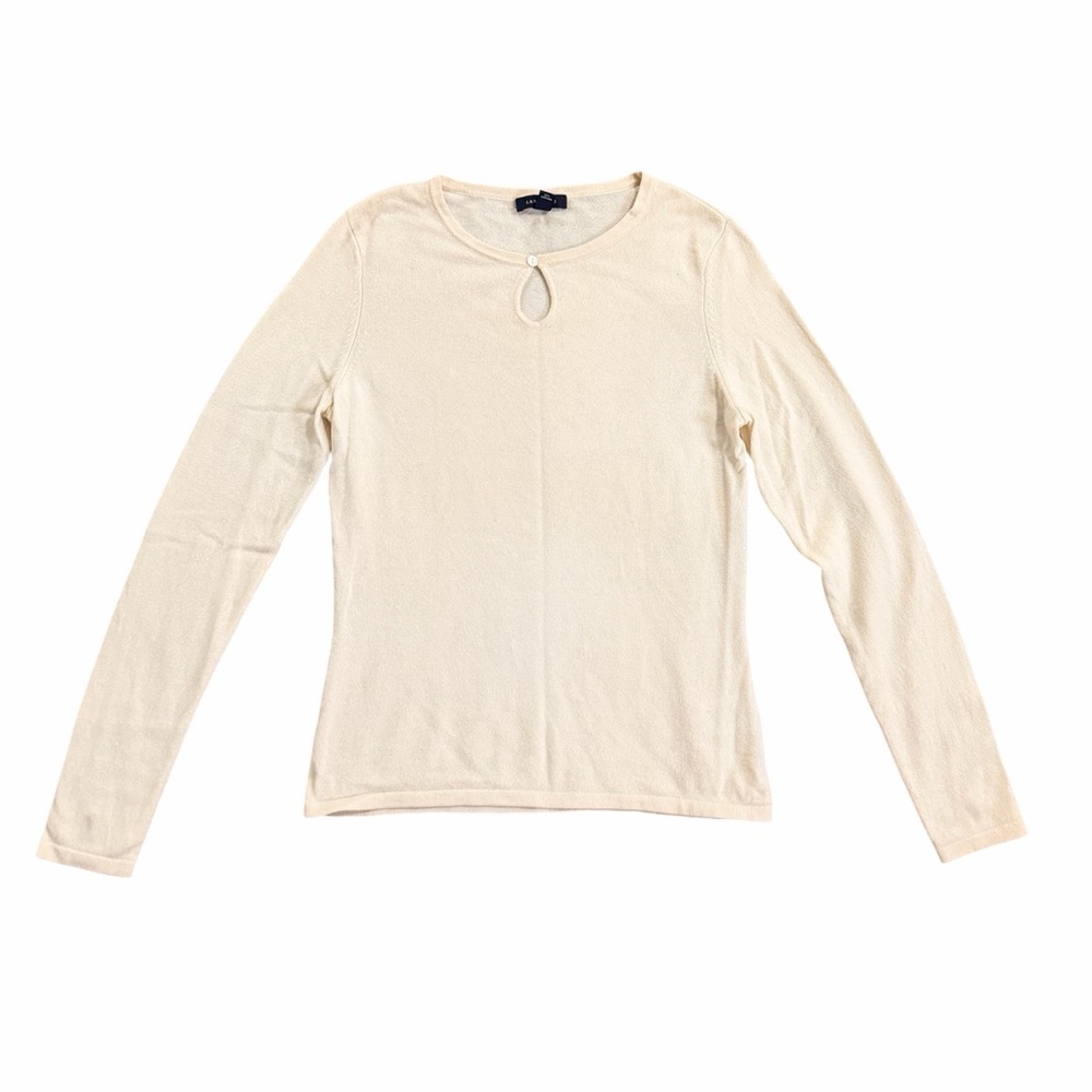 Lands’ End 100% Cashmere Sweater Cream Keyhole Neck Lightweight Knit